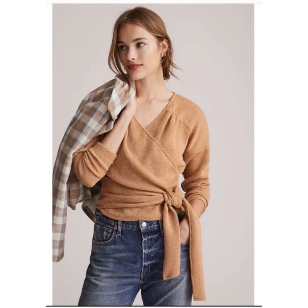 By Anthropologie Cozy Twist Front Top Size XL Ribbed Sweater Brown Long Sleeve